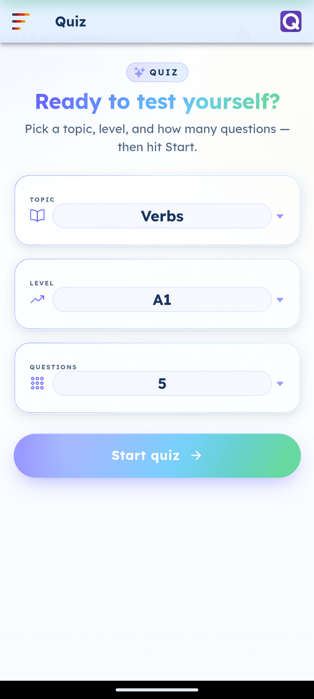GermanVault German quiz screen