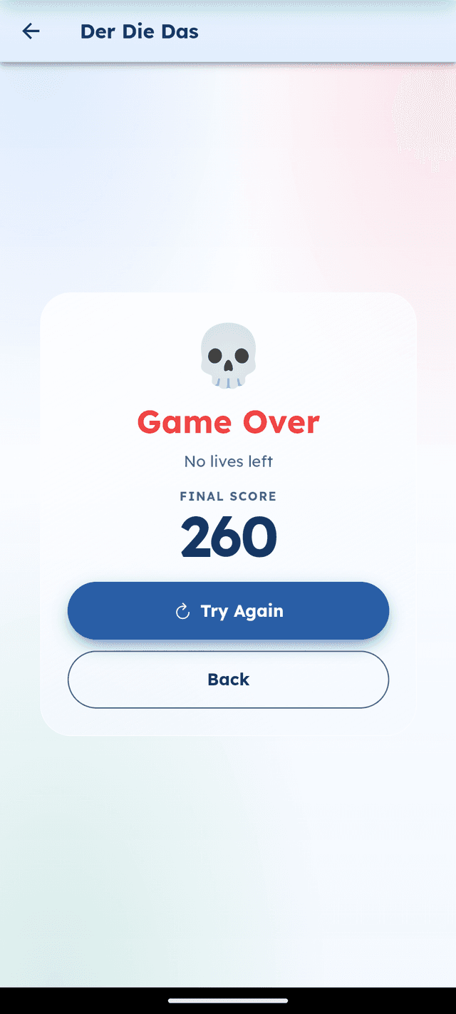 Game over screen
